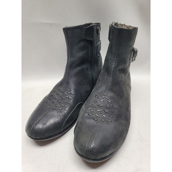 ICON Sacred Women’s 6.5 All Black Leather Motorcycle Riding Boots Buckle Zip Up